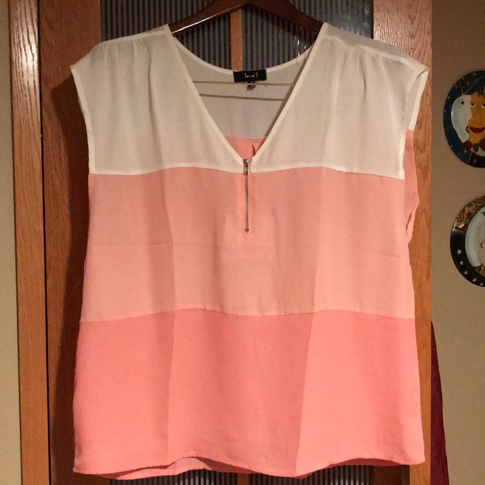 Medium white, peach, and light pink zipper blouse